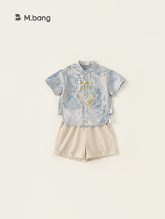 Bong Selected Boys Summer Two-piece New Chinese-style Buckle Top Loose Simple Pants Children's suit XT84272