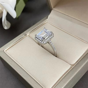 Hui's wing jewelry 2023 new high carbon diamond 925 sterling silver inlay retro 8*10mm rectangular ring Joker