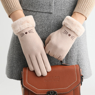 Autumn and Winter Gloves Women's Outdoor Cycling Touch Screen Double Layer Velvet Thickened Windproof Cold-proof Velvet Skin-friendly Warm Gloves