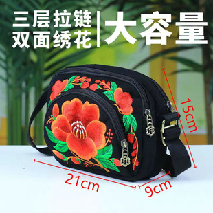 Ethnic embroidered coin purse handbag embroidered canvas women's bag Fashion Women's zipper stall manufacturers wholesale
