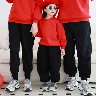 Trousers 2024 a family of three spring and autumn new solid color sports pants fleece-lined a generation of casual pants pants