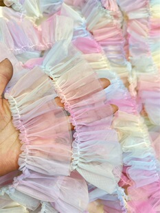 5cm Wide Macaron Gradient Double-Layer Mesh Pleated Skirt Baby Dress Handmade Lace Accessories