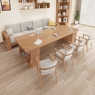 Nordic Solid Wood Large Desk Living Room Leisure Area Study Table with Drawer Long Table Log Desk Workbench