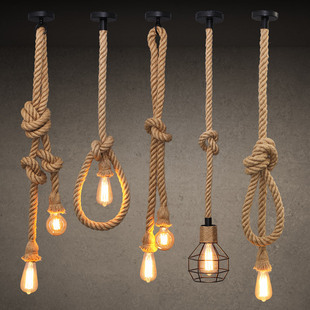 Hemp rope chandelier single head bar milk tea clothing shop coffee restaurant retro industrial style creative personalized lamps