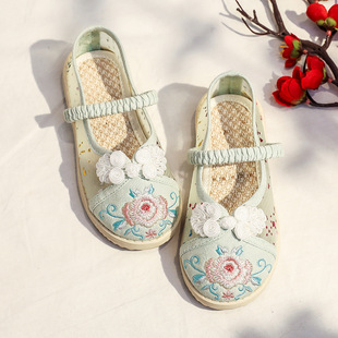 Hanfu Shoes Girls' Ancient Costume Children's Embroidered Shoes Chinese Antique Cloth Shoes Breathable Mesh Summer Ethnic Style Sandals