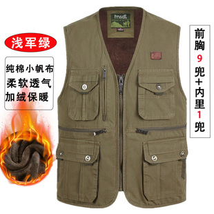 [fleece-lined small canvas cotton] autumn and winter warm dad vest middle-aged and elderly zipper men's pocket waistcoat