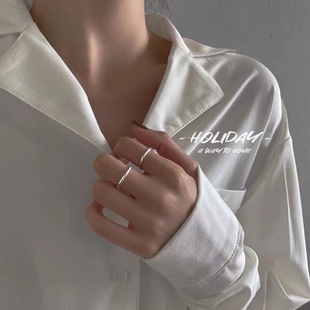 White copper silver plated S999 steel seal joint ring Women's extremely simple fine tail ring cold ins style personality ring ring element ring