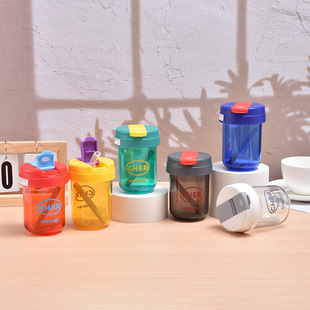 Internet Celebrated Mini Ton Cup Children's Plastic Cup Portable Handheld Cup Double Drink Suction Tube Cup High Color Value Big Belly Water Cup