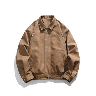 2025 autumn and winter new fashion Hong Kong style retro solid color ruffian handsome leather zipper niche loose leather jacket coat