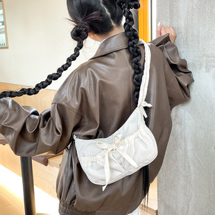 New Niche Casual Pleated Bag Women's 2024 New Nylon Women's Bag Simple Popular All-match Women's Shoulder Bag