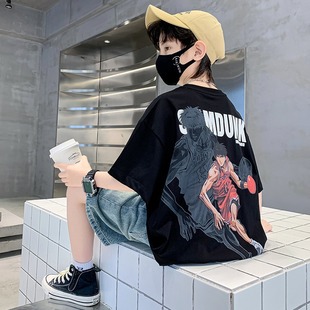 Pure Cotton Short-sleeved T-shirt Loose Large Size Children's Loose Round Neck Boys' Printed Trendy Chinese Top