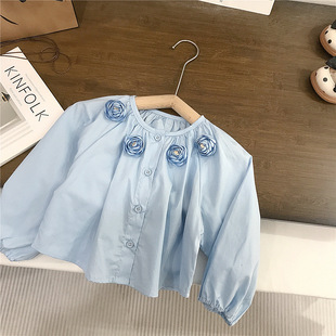 Korean Style Girls' Spring New Style Shirt for Baby Women's High-end External Wearing Stylish Three-dimensional Flower Shirt for Foreign Trade