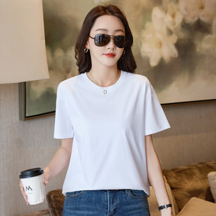 Yuwei 2819 # Real shot 2023, новая летняя Большая рубашка с короткими рукавами, Женская Однотонная рубашка с круглым вырезом, стройнящий топ в западном стиле