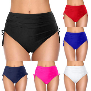 2024 New Amazon Women's High Waist Drawstring Drawdown Triangle Solid Color Women's plus size Swimming Trunks