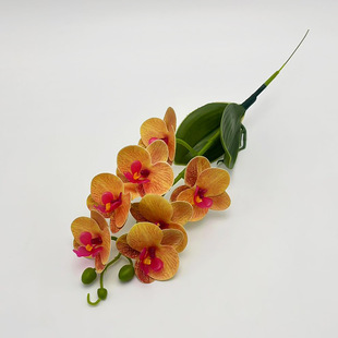 Single 7-Flower Phalaenopsis with Leaves Home Courtyard Decoration Artificial Flowers Fake Flowers Wedding Banquet Arrangement Flowers Wholesale