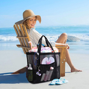 Beach Bag Large Capacity Toy Mesh Swimming Bag Multifunctional Travel Portable Shoulder Beach Bag Swimsuit Storage Bag