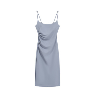 Real Shot 2025 Summer New Gentle Slim Fit Pleated Midi Dress Split with Chest Pad Elegant Sling dress