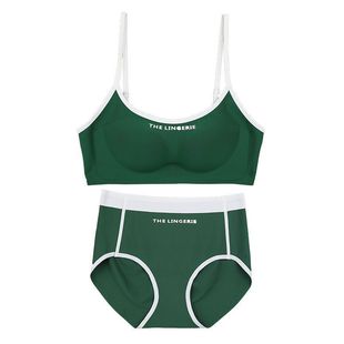 American Style Retro Contrast Color Sports Style Underwear suit No Mark Small Chest Push-up Large No Steel Ring Sexy Bra