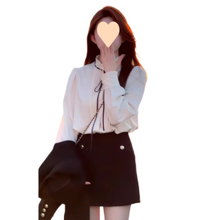 Maillard Collar Elegant Wood Framed Lace Shirt Women's Autumn 2024 New Bow Tie Shirt