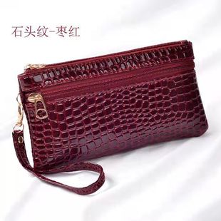 Stone pattern simple bright leather double pull coin purse manufacturers spot supply Women's wallet Fashion Coin Purse mobile phone bag