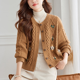 Factory Direct Retro Heavy Embroidered Twist Sweater Coat Women's 2024 Autumn and Winter New Loose Lazy Style Top