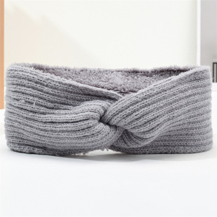 European and American plus velvet autumn and winter knitted hair accessories thick wool hair band warm cold-proof sports headband earmuffs cross headgear