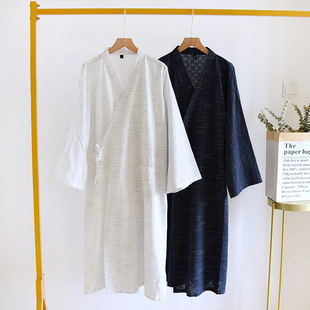 Japanese-style Plus Size Kimono Nightgown Men's Spring and Summer Thin Pure Cotton Jacquard Lace-up Pajamas Home Clothes Bathrobe Sweatshirt