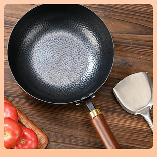 ⇞ Wok Gas Hammered Small Wok Iron Pot for One Person Small Pot Zhangqiu Round Wok Thickened