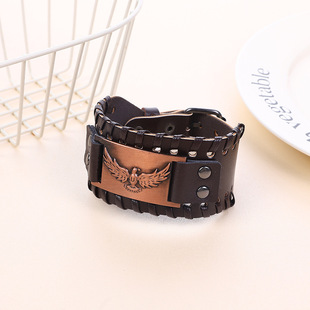 Cross-border Hot Selling Vintage Viking Palm One Piece Wide Leather Bracelet Men's Leather Hand Belt European and American Punk Hand Jewelry
