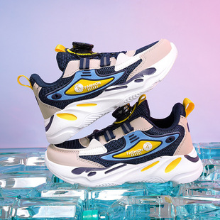 Boys' sneaker Spring 2024 New Rotating Button Children's Shoes Large Children's Spring and Autumn Boys Running Shoes