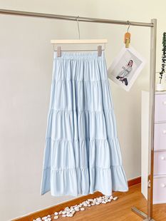 2025 New French Style Stitching Super Fairy White Long Skirt Skirt Women's Dape Large Swing Skirt Spring and Summer Gentle Style