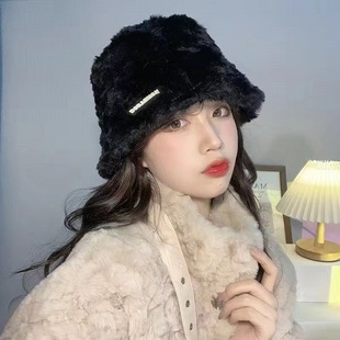 Winter new rabbit fur small standard fisherman hat autumn and winter Korean version of all-match warm bucket hat plush velvet face small hat