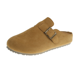 No Heel Birkenstocks Shoes Women's 2024 Autumn New Flat Lazy Half Slippers Outer Wear Slip-on Baotou Birkenstocks Shoes