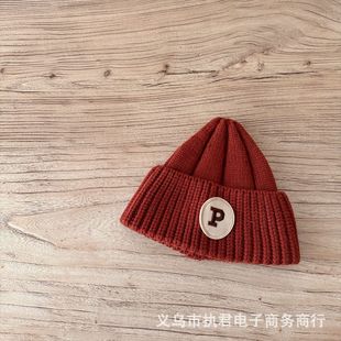 Южная Корея в том же стиле ins, детская кудрявая индивидуальная шерстяная шляпа с буквой P, однотонная остроконечная шляпа для мальчика, простая вязаная шапка