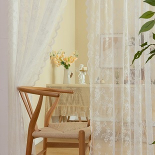 2024 New Punch-free Velcro Curtain Window Screen Curtain French White Lace Bay Window Curtain Partition Rod Curtain