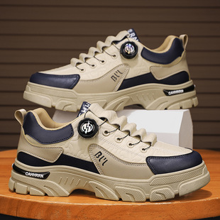 Men's Shoes Spring 2025 New Waterproof Non-slip Mountaineering Sports Thick-soled Casual Swivel Button Lazy Dad Trendy Shoes