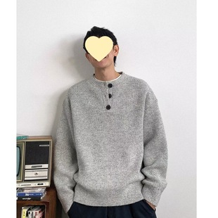 Designer Autumn and Winter V-Neck Sweater Men's Button Japanese Retro Lazy Style Top Loose Trendy Brand Sweater