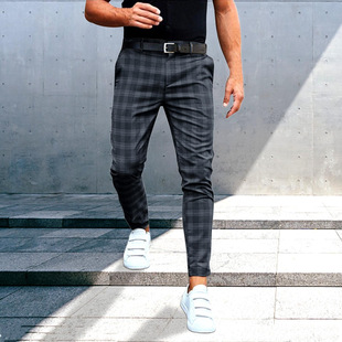 Men's Casual Trousers Slim Plaid Small Leg Pants European and American Men's Clothing Fashion Large Size Pants