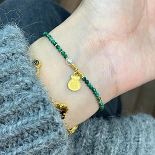 S925 Sterling Silver Natural Malachite Broken Silver Bag Bracelet Retro Niche Exquisite Beaded Stacked Wearing Bracelet BLI320