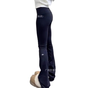 In-Stock Alo High-Waisted Flared Pants Slimming Reflective Letter Hip-Lifting Tight Yoga Sports Outerwear Long Pants for Women