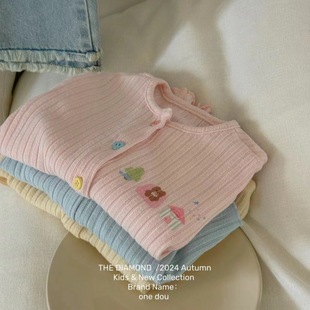 Tong Xingyuan Girls' 2024 New Autumn Wear Autumn Knitted Cardigan Stylike Printed Solid Color All-match Jacket for Baby Girls
