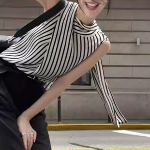 Sleeveless Striped Shirt Women's Summer New Niche Elegant Streamers Loose Slimming Top