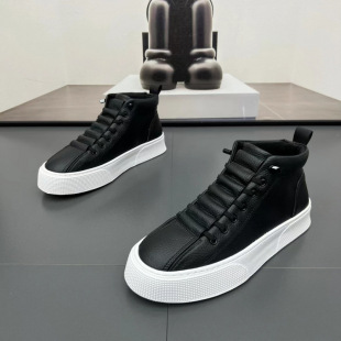 White Men's Shoes Summer New High-top Casual Shoes Leather Top Breathable All-match Slip-in Sports Men's Trendy Shoes with Soft Sole