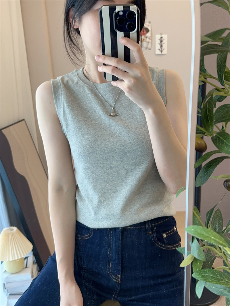 여름 아우터로 입기 좋은 여성용 솔리드 컬러 심플 이너 레이어드 레이서넥 조끼, 가슴 커버, 슬림핏, 활용도 높은 라운드넥 민소매 탑