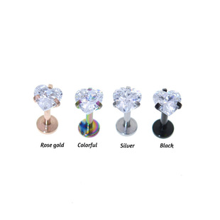 Stainless steel heart grasping zirconium lip nail 3-5mm 1.2mm rod thick piercing ear bone nail tragus 3A zircon