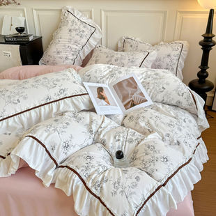 Pearl Cotton Korean Romantic Lace Ribbon Four-piece Set Small Fresh Thickened Quilt Cover Bed Sheet Simple Floral Set