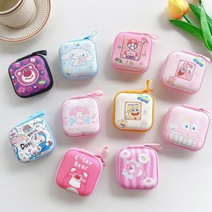 Cartoon mini square bag coin purse zipper earphone data cable storage box coin bag U disk portable storage bag
