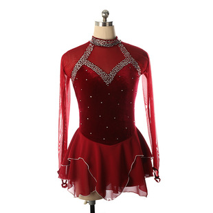 Custom Children's Adult Pattern Skating Suit Girls' Performance Costume Competition Grade Examination Skirt Velvet Diamond Black