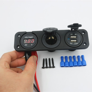 Car boat yacht digital display voltmeter 3.1A dual USB car charging power base 3-hole combination modification Assembly