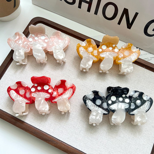 New Three Mushroom Bow Hairpin Cute Internet Popular Fashion Acetate Hairpin Large Shark Clip Women's Hair Accessories
